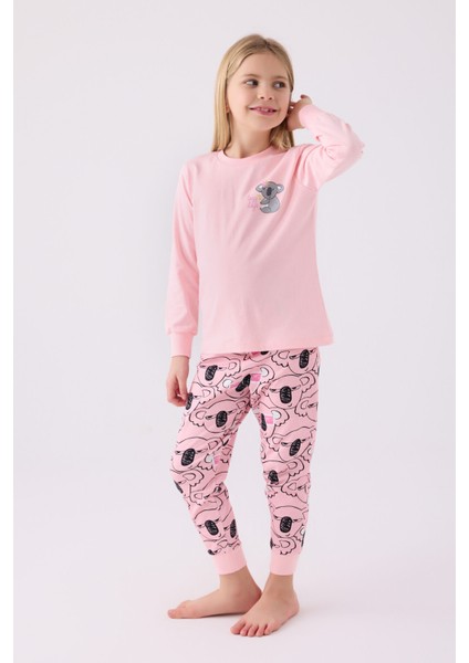 Kız Çocuk Uzun Kol Pijama Takım RP3491 Açık Pembe
