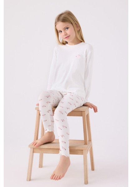 Kız Çocuk Uzun Kol Pijama Takım RP3458 Krem modelleri