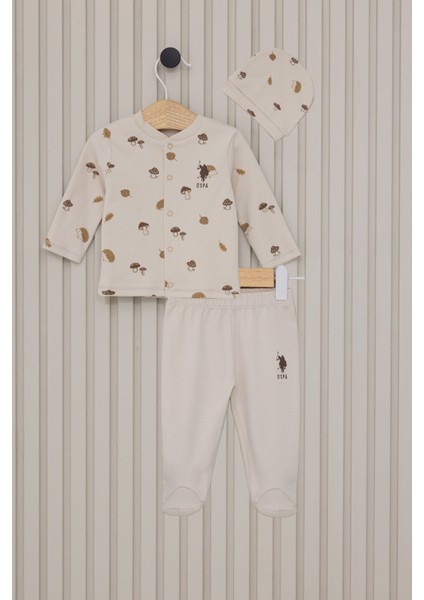Erkek Bebek Patikli 3'lü Takım Krem
