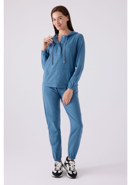 Pıerre Cardın Kadın Uzun Kol Pijama Takım PC8924 Indigo
