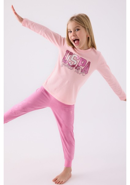 Kız Çocuk Uzun Kol Pijama Takım US1984 Açık Pembe modelleri