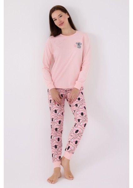 Kadın Pembe Uzun Kol Pijama Takım