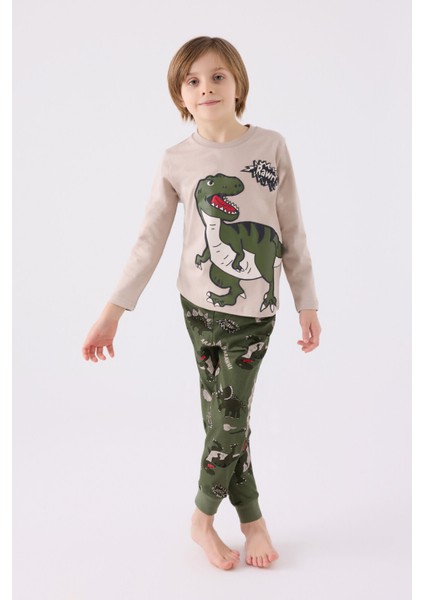Erkek Çocuk Krem Uzun Kol Pijama Takım