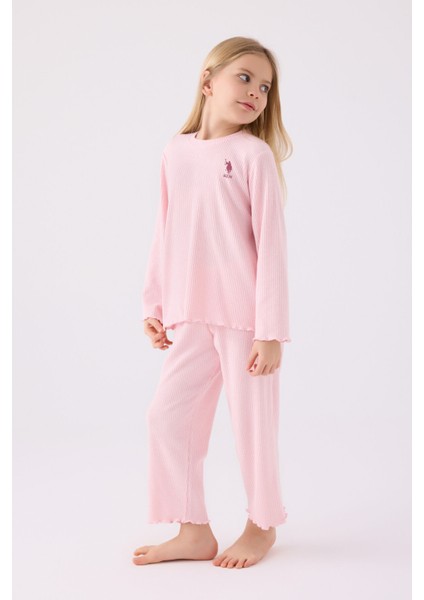 Kız Çocuk Uzun Kol Pijama Takım US1986 Açık Pembe