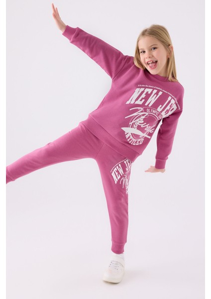 Kız Çocuk Eşofman Takımı Koyu Leylak Renkli Rahat Kullanım İçin Tasarlandı modelleri