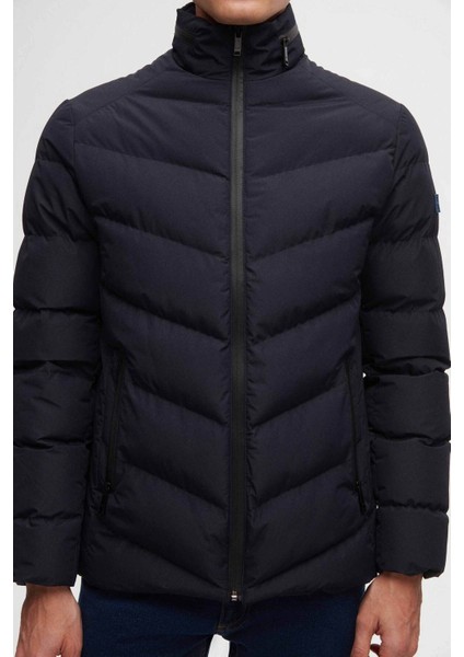 Slim Fit Lacivert Gizlenebilir Kapüşonlu Elyaf Dolgulu Rüzgar Geçirmez Mont 3EC073151002M