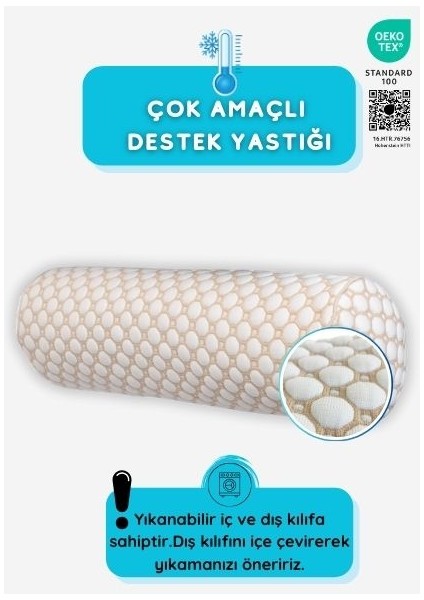 Iceberg Silindir Soğuk Yastık, Oeko-Tex Sertifikalı Çok Amaçlı Destek Yastığı, 3D Örme Boyun Rulosu