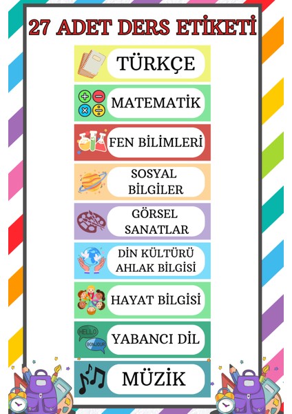 Suya Dayanıklı Okul Ders Etiketi - Defter Kitap Için Okul Ders Stickerı