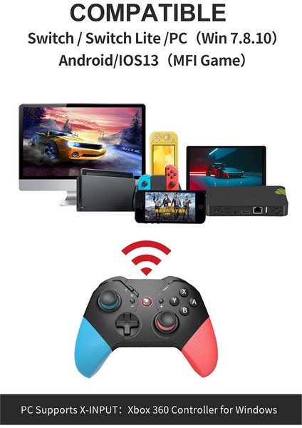 Nintendo Switch Için SW531 Kablosuz Oyun Kumandası, LED Işıklı Bluetooth Gamepad - Siyah (Yurt Dışından)