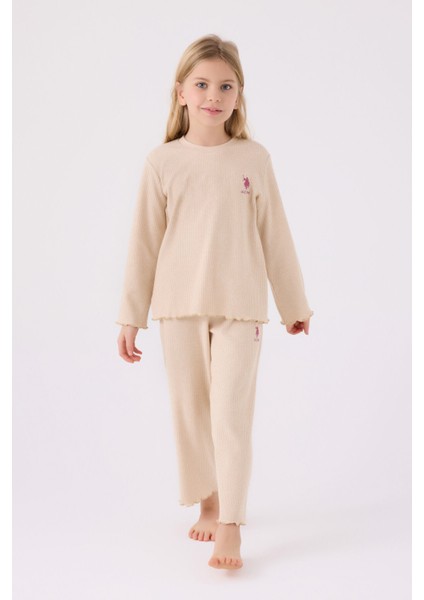 Kız Çocuk Krem Uzun Kol Pijama Takım