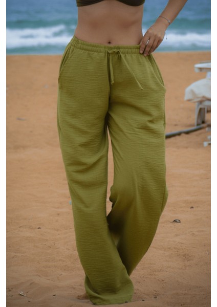 Kadın Açık Yeşil Keten Pantolon