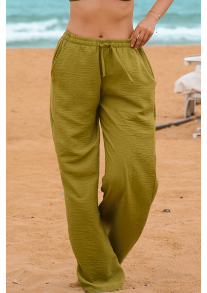Kadın Açık Yeşil Keten Pantolon fırsatları