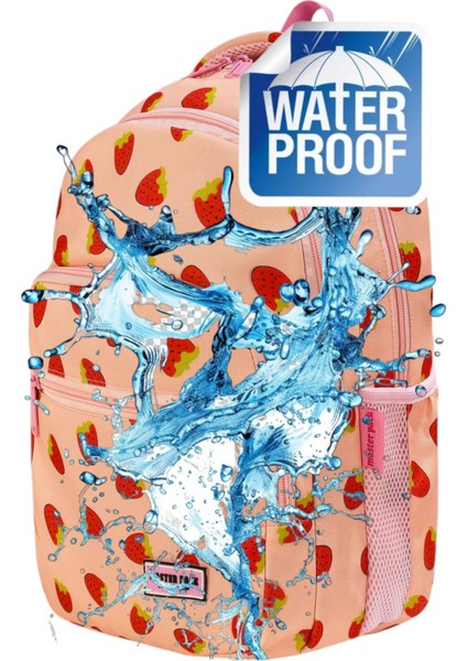 Çilek Desenli Su Geçirmez Beslenmeli ve Kalemlikli Ortopedik 3 Bölmeli Okul Çantası 3'lü Set modelleri