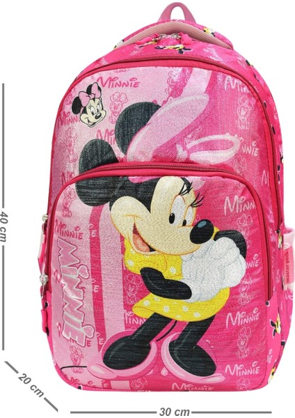 Minnie Baskılı Su Geçirmez Beslenmeli ve Kalemlikli Ortopedik 3 Bölmeli Okul Çantası 3'lü Set