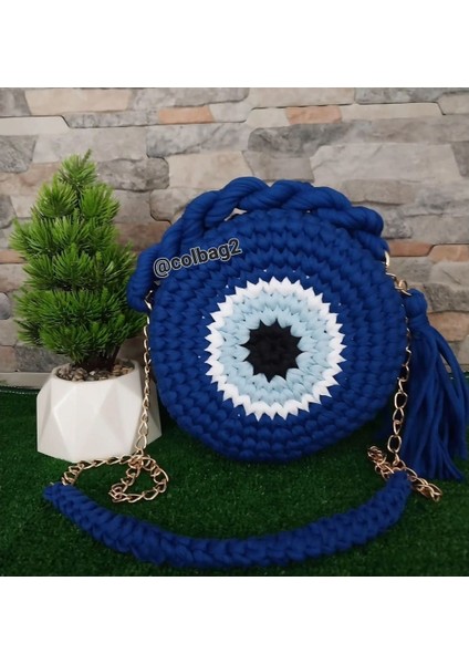 🧿 Nazar Boncuğu Desenli Makaron Model El Örgüsü Çanta 🧿