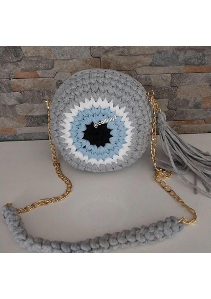 🧿 Nazar Boncuğu Desenli Makaron Model El Örgüsü Çanta 🧿