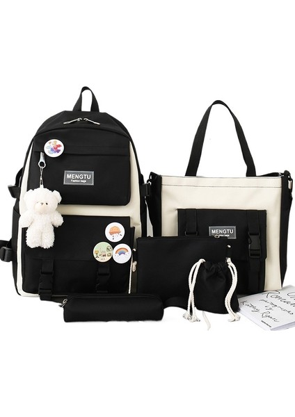 Kadınlar Için Okul Çantası, Kadınlar, Ortaokul ve Lise Üniversite Öğrencileri Için Kore Tarzı Harajuku Tarzı Büyük Kapasiteli Sırt Çantası, Beş Parçalı Sırt Çantası Seti (Yurt Dışından)