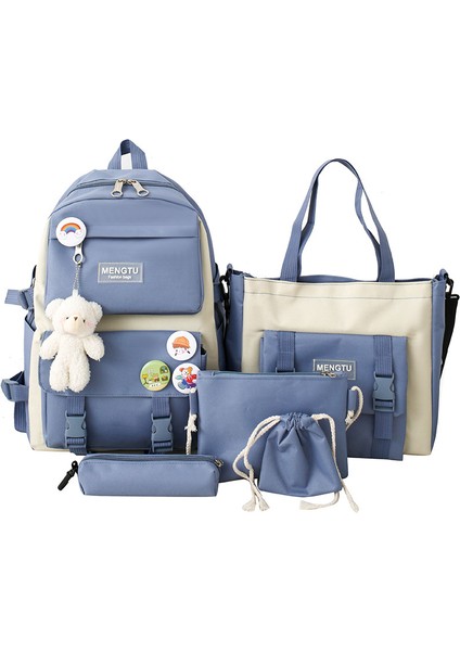 Kadınlar Için Okul Çantası, Kadınlar, Ortaokul ve Lise Üniversite Öğrencileri Için Kore Tarzı Harajuku Tarzı Büyük Kapasiteli Sırt Çantası, Beş Parçalı Sırt Çantası Seti (Yurt Dışından)