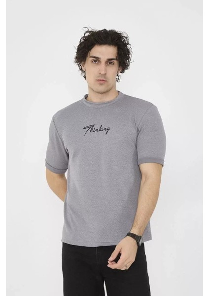 Bisiklet Yaka Slim Fit T-Shirt- Gri