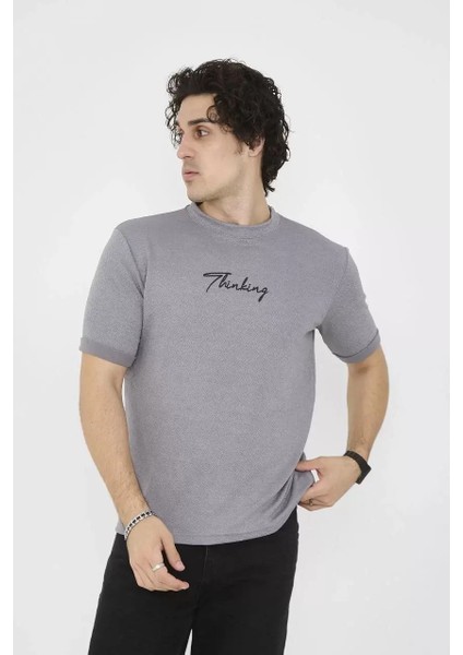 Bisiklet Yaka Slim Fit T-Shirt- Gri