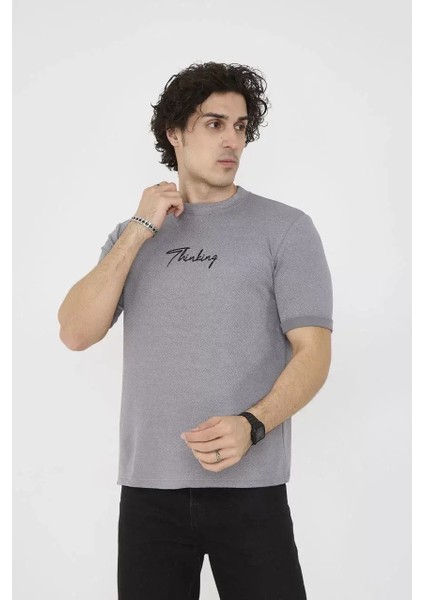 Bisiklet Yaka Slim Fit T-Shirt- Gri