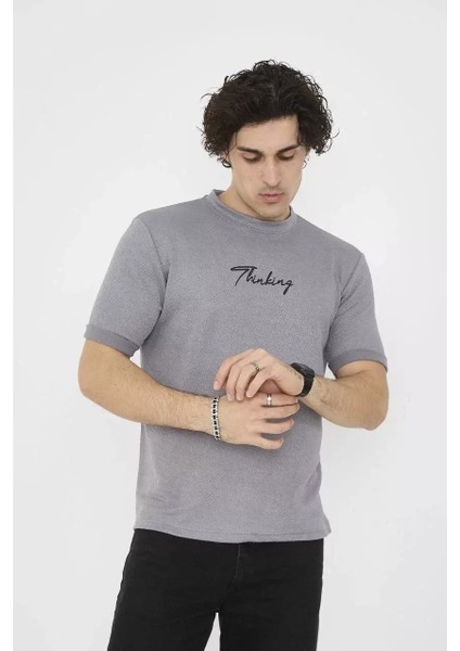 Bisiklet Yaka Slim Fit T-Shirt- Gri