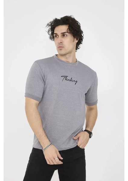 Bisiklet Yaka Slim Fit T-Shirt- Gri