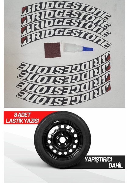 Motorsiklet Lastik Yazısı 2.5 cm 8 Adet + Tutkal Beyaz Lastik Yanağı Sticker Arma