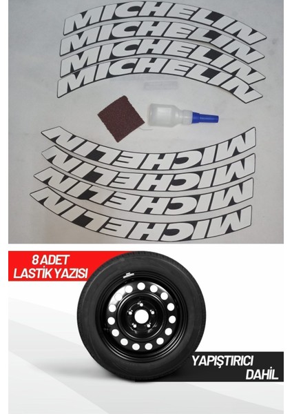 Motorsiklet Lastik Yazısı 2.5 cm 8 Adet + Tutkal Beyaz Lastik Yanağı Sticker Arma