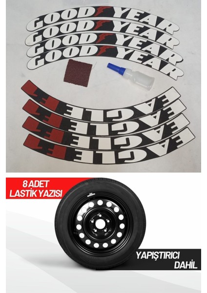 Motorsiklet Lastik Yazısı 2.5 cm 8 Adet + Tutkal Beyaz Lastik Yanağı Sticker Arma