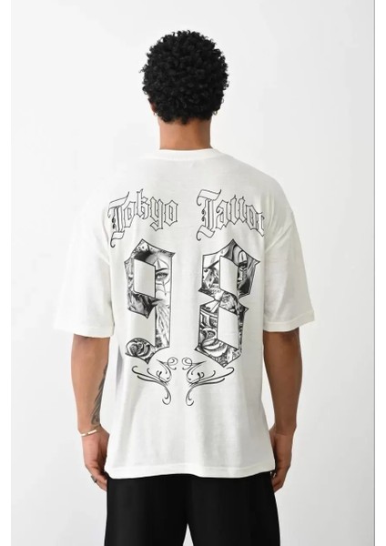 Baskılı Oversize T-Shirt - Beyaz