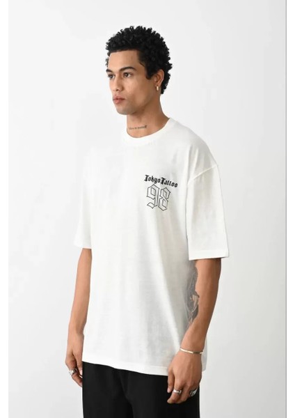 Baskılı Oversize T-Shirt - Beyaz