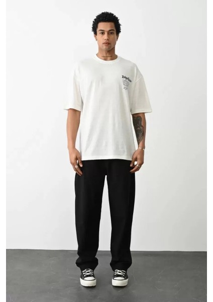 Baskılı Oversize T-Shirt - Beyaz