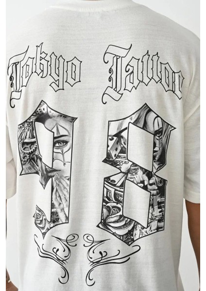Baskılı Oversize T-Shirt - Beyaz