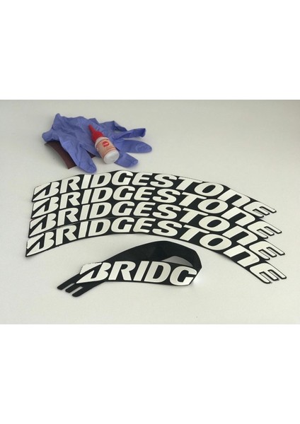 Motosiklet 3D Lastik Yazısı Bridgestone Full Beyaz Alman Yapıştırıcı