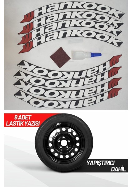 Motorsiklet Lastik Yazısı 2.5 cm 8 Adet + Tutkal Beyaz Lastik Yanağı Sticker Arma