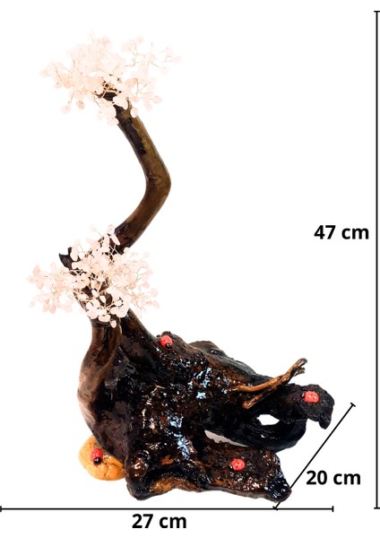 Tek Ve Eşsiz Rose Kuvars Süslemeli Ahşap Ağaç - Eşsiz El Yapımı Doğal Taşlı Dekoratif Ağaç
