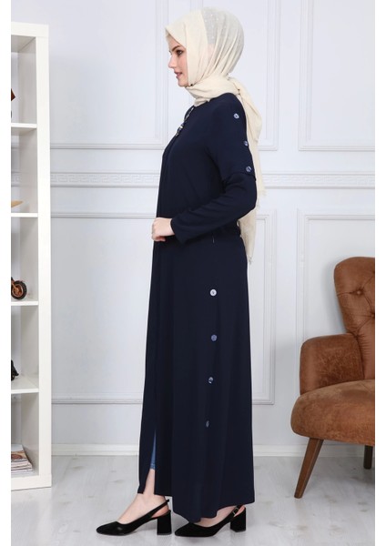 Yanları Boncuk Detaylı Ferace MDC2151 Lacivert modelleri