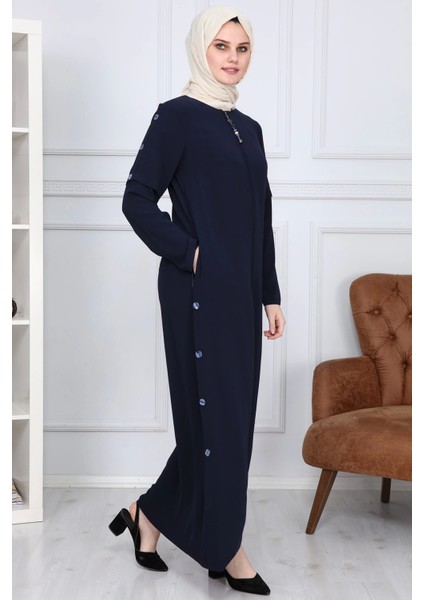 Yanları Boncuk Detaylı Ferace MDC2151 Lacivert fırsatları