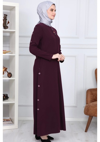 Yanları Boncuk Detaylı Ferace MDC2151 Mor indirimleri