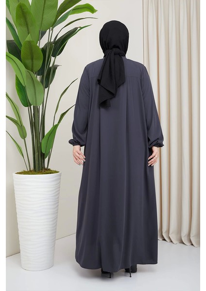 Medine Ipeği Tesettür Pile Detaylı Ferace MDC-0165 Füme fiyatları