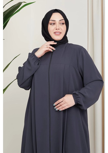 Medine Ipeği Tesettür Pile Detaylı Ferace MDC-0165 Füme fırsatları