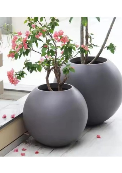 Fiber Saksı Antrasit Küre Yuvarlak Top Vazo Dekoratif Saksı Fiberglas 30*30CM