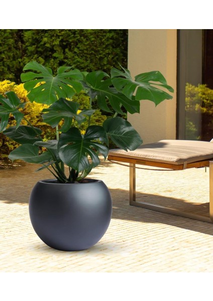 Fiber Saksı Antrasit Küre Yuvarlak Top Vazo Dekoratif Saksı Fiberglas 30*30CM