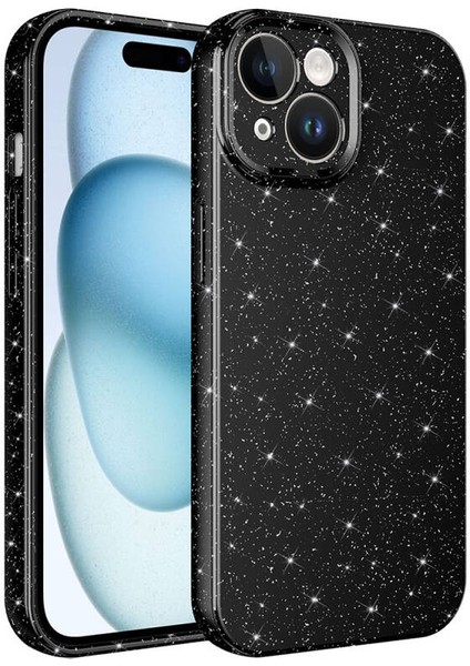iPhone 15 Kılıf Kamera Korumalı Simli Lüks Koton Kapak