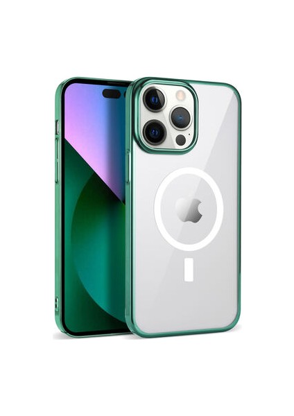 iPhone 14 Pro Max Kılıf Şık Tasarımlı Wireless Şarj Özellikli Pixel Magsafe Kapak