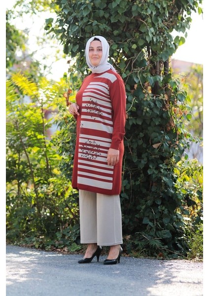 Zey&Ka Butik Büyük Beden Merserize Soğuk Rayon Iplik Perfect Geometrik Çizgi Desen Tunik Pantolon Ikili Takım