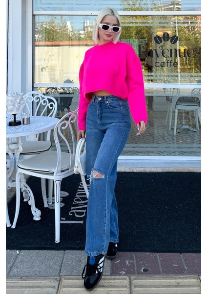 Fuşya Bisiklet Yaka Crop Kadın Kazak MG2166 fiyatları