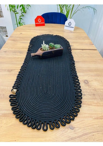 Jüt Bohem Tarz Dekoratif Runner 35x100 cm
