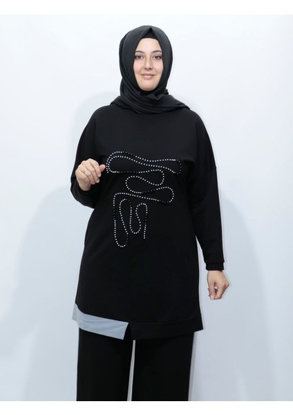 Büyük Beden Inci Işlemeli Iki Iplik Pamuklu Tunik Pantolon Ikili Takım fiyatları